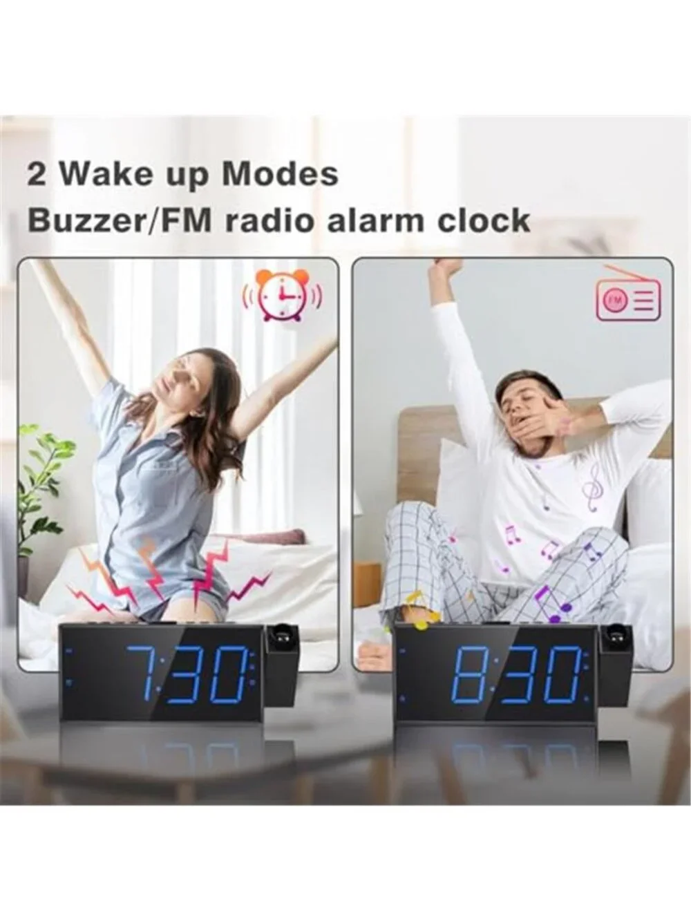Projection Alarm Clock Radio LED Digital Dual Alarm USB Charger Ceiling